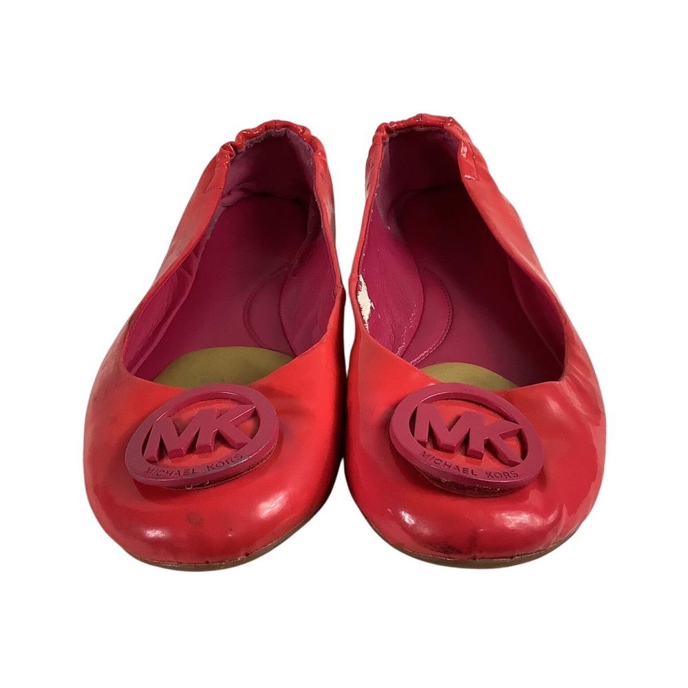 Michael Kors Fulton Red Patent Leather Ballet Flats MK Logo Medallion Womens